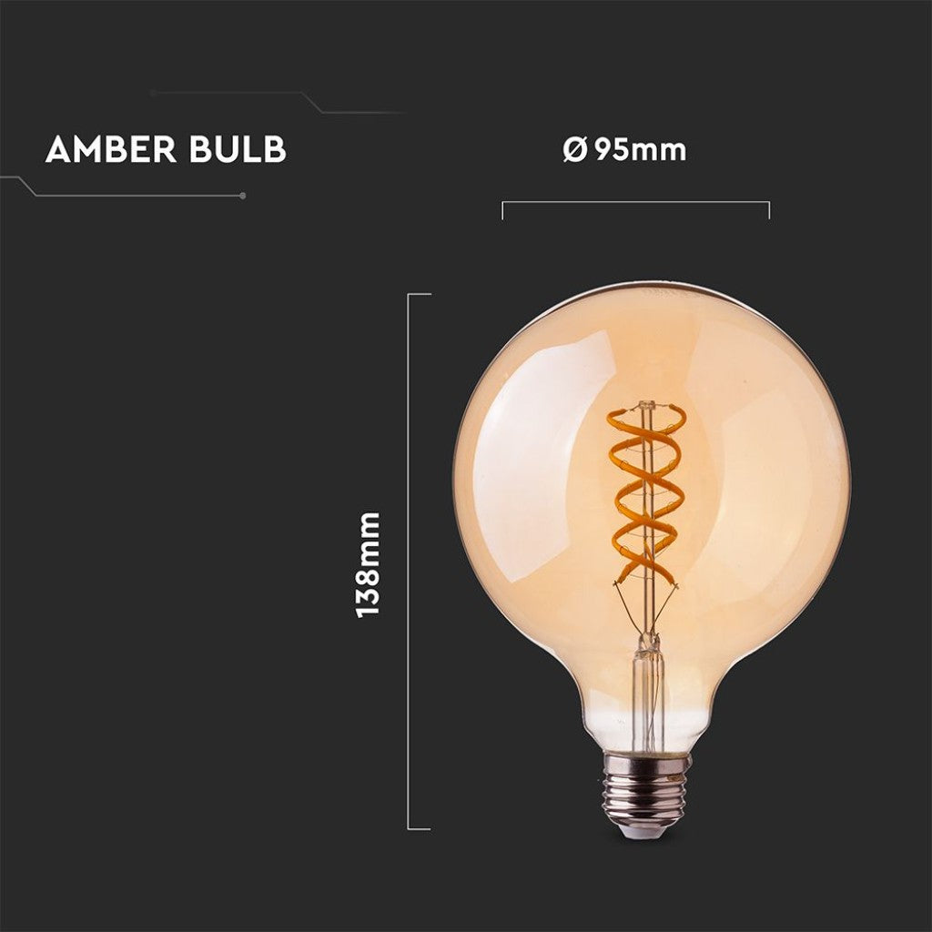 V-TAC VT-2075 LAMPADINA LED E27 4.8W BULB G95 GLOBO FILAMENT VETRO AMBRATO - SKU 217217 - V-TAC