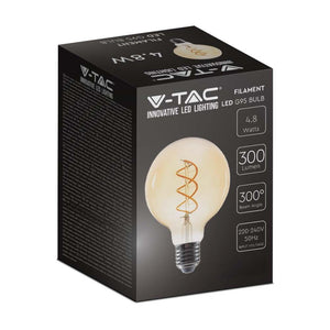 V-TAC VT-2075 LAMPADINA LED E27 4.8W BULB G95 GLOBO FILAMENT VETRO AMBRATO - SKU 217217 - V-TAC