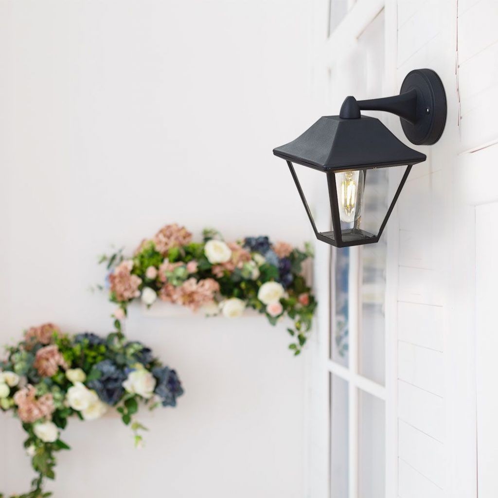 V-TAC VT-843 Lampada LED da Muro a Lanterna in Vetro con Portalampada E27 Colore Nero Opaco IP44 - SKU 8686 - V-TAC