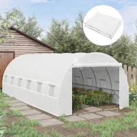Telone di Ricambio per Serra a Tunnel da Giardino 18 m², PE Anti-UV Impermeabile, 12 finestre e Porta Avvolgibile con Zip, 6L x 3l x 2H m, Bianco