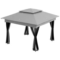 Gazebo da Giardino Pop-up Pieghevole in Acciaio Poliestere Impermeabilizzato Anti UV Zanzariere con Borsa per il Trasporto, Grigio