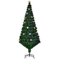 Albero di Natale 180cm con 27 Luci LED, Fibre Ottiche e 230 Rami, Albero di Natale Artificiale