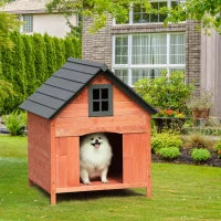 Casetta Rialzata per Cani fino a 15 kg, Cuccia per Cani Gatti da Esterno in Legno di Abete, 81.3x91.5x98.5 cm