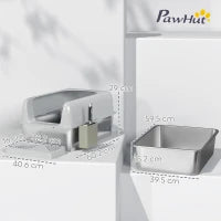 Lettiera per Gatti con Gradino, Paletta e Box Portaoggetti, in Acciaio Inox e ABS, 60.2x40.6x29 cm, Grigio Chiaro