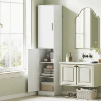 Mobile Colonna Bagno a 2 Armadietti con 6 Ripiani Regolabili, in Legno, 40x35x180 cm, Bianco