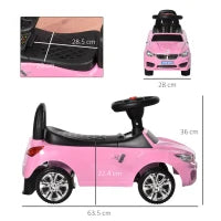 Macchinina per Bambini Cavalcabile con Volante, Fari e Musiche Integrate, Macchina per Bambini in PP e Metallo, 63.5x28x36 cm, Rosa