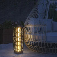 Lampada Solare da Giardino con Illuminazione LED, in Acciaio e Rattan PE, 20x20x68 cm, Grigio