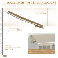 Tenda da Sole 4x2.5 m Avvolgibile a Manovella con Copertura Impermeabile, in Metallo e Alluminio, Beige