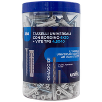 Tassello universale 6x30 con vite tps 4,5x40 e punta muro 8x120 box 250 pezzi
