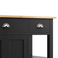 Isola da cucina moderna con lati pieghevoli, spazio di conservazione multifunzionale, 120×45×90 cm, Nero e Legno naturale