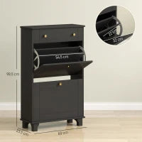 Scarpiera Slim con cassetti a ribalta e scaffale regolabile, 60 x 23,5 x 98,5 cm, nero