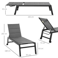 Sdraio da Giardino Reclinabile su 5 Livelli Rivestimento Imbottito, Alluminio e Texteline, 72x168x102cm Grigio