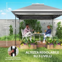 Gazebo da Esterno ad Altezza Regolabile con Zanzariere, in Metallo e Tessuto Oxford, 3.3x3.3x2.8 m, Grigio Scuro