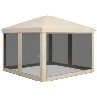 Gazebo Pieghevole Pop-up Impermeabilizzato, Stile Coloniale, con 4 Zanzariere e Sacca per il Trasporto, 3L x 3l x 2,65H m, Beige