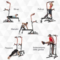 Power Tower Stazione per Allenamento Pieghevole e Multiuso con Barra Trazioni e Sedia Romana, 108x178x202-238cm