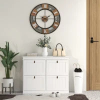 Scarpiera per 20 paia, con 4 cassetti ribaltabili e ripiani regolabili, 105x24x82,5 cm, Bianco