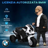 Moto Elettrica per Bambini Max. 20kg con Licenza BMW, Macchina Elettrica con 3 Ruote, Batteria Ricaricabile 6V, Bianco Nera, 66x37x44cm