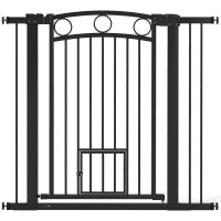 Cancelletto per Animali Domestici da 96 cm, Larghezza Regolabile da 76-104 cm, con Porticina per Gatti, Nero