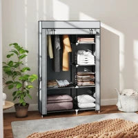 Armadio Guardaroba Portatile Tessuto non Tessuto con 6 Ripiani Aperti e un Appendino, 103x43x162.5 cm, Grigio