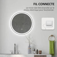 kleankin Specchio Rotondoda Bagno Ø 60 cm a Muro con Illuminazione LED, 3 Colori, Interruttore Tattile, 29W, Bianco e Argento
