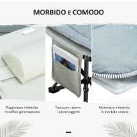 Lettino da Campeggio Pieghevole e Imbottito con Tasca Portaoggetti, 188x64.5x53 cm, Grigio chiaro