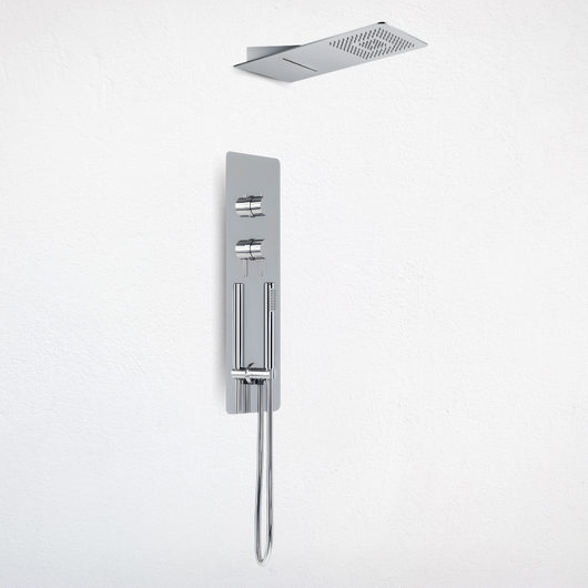 Wall kit a parete da incasso a muro acciaio inox + soffione doccia a parete acciaio inox punta quadrata con cascata