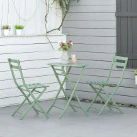 Set da Giardino 3 Pezzi Pieghevoli in Acciaio, 2 Sedie 42x50x81 cm e Tavolino Ø60x71 cm, Verde