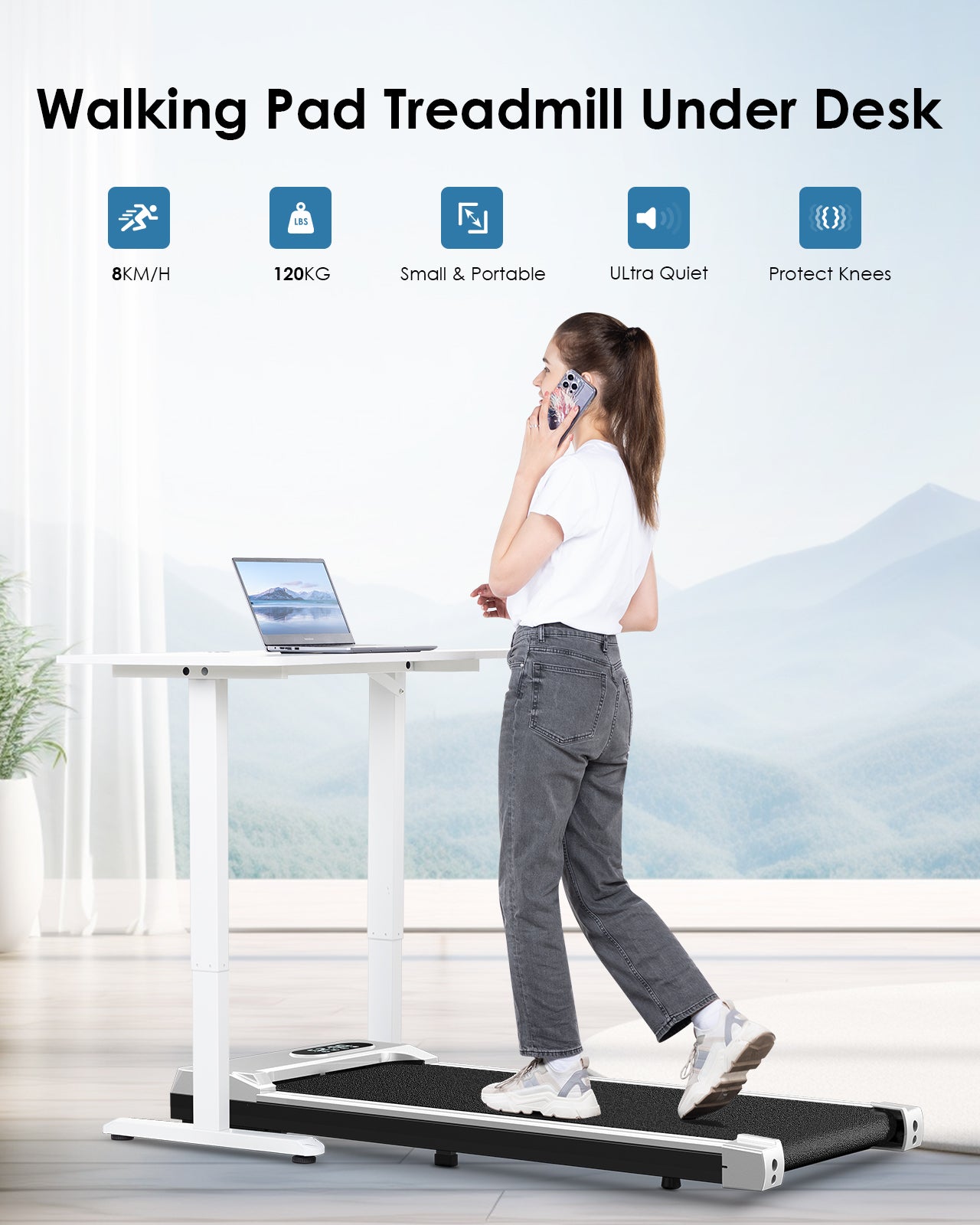 Tapis Roulant per casa e ufficio - RATTANTREE - Display a LED - 8km/h - Capacity 120 kg - Argenteo