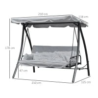 Dondolo da Giardino 3 Posti con Tetto Reclinabile Trasformabile Letto in Poliestere Crema 209cm x 114cm x 170cm