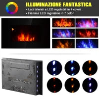 Camino Elettrico da Parete Potenza 1000W/2000W Effetto Fiamma 7 Colori con Telecomando 90 × 9.5 × 56cm