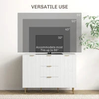 Credenza Moderna con 3 Cassetti, 2 Armadietti e Ripiani Regolabili, Legno e Metallo, Bianco