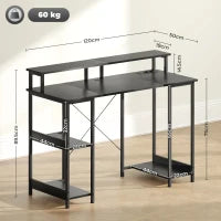 Scrivania per PC Reversibile con Prese Elettriche, Luci, Supporto Monitor e Scaffale, 120x50cm, Nero