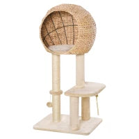Albero Tiragraffi per Gatti fino a 5kg con Cuccia e Rivestimento in Peluche 48x40x100cm Beige