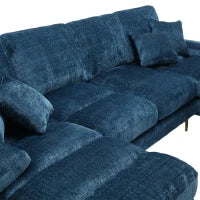 Divano componibile moderno grande in Chenille a forma di U, con Doppi Sedili Reclinabili,  Blu