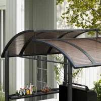 Gazebo per Barbecue con Tetto e 2 Ripiani Portaoggetti, in Metallo e PC, 240x150x230cm, Grigio Scuro
