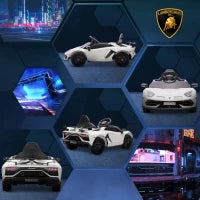 Macchina Elettrica per Bambini a 12V Licenza Lamborghini con Clacson e Telecomando, 107.5x63x42 cm, Bianca