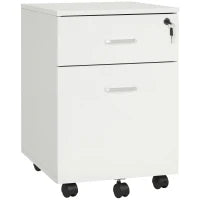 Cassettiera Ufficio a 2 Cassetti con Serratura e 5 Ruote, in Truciolato, 40x49x58 cm, Bianco