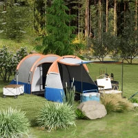 Tenda da Campeggio Impermeabile con 2 Aree e 3 Ingressi, Poliestere e Fibra di Vetro, 420x200x150 cm, Arancione