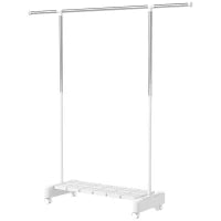 Stendibiancheria Estensibile con Ruote e Freno, Ripiano Porta Scarpe e Struttura in Acciaio Inox, Bianco