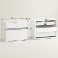 Mobiletto Sottolavabo e Copricolonna per il Bagno, in Legno Bianco con 2 Cassetti e Taglio a U, 67 x 36 x 52cm