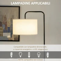 Lampada da Terra Moderna in Acciaio con Paralume in Tessuto Effetto Lino, 64x38x163.5 cm, Bianca e Nera