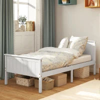 Struttura letto singolo in legno massiccio con doghe, testata e pediera, 100 x 210 cm Bianco