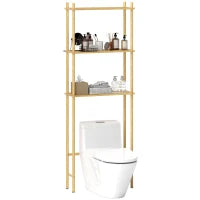 Mobile Sopra WC a 3 Ripiani a Doghe Salvaspazio in Bambù, 63.5x25.5x181 cm, color Legno