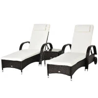 Set da Giardino con 2 Sedie a Sdraio con Schienale Reclinabile e Tavolino Basso in Rattan PE, Marrone