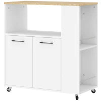 Carrello Cucina in Legno con Ripiano Aperto, Armadietto e Scaffale Laterale, 75x40x80.5 cm, color Rovere e Bianco