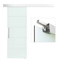 Porta Scorrevole in Vetro Smerigliato e Satinato con Binario e Maniglia per Bagno Cucina 210cm