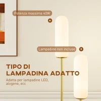 Lampada da Terra a U con 2 Luci, Interruttore a Pedale e Base in Marmo, 26x12x150 cm, Bianco Nero e Oro