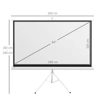 Telo Proiettore da 84 Pollici con Treppiede Regolabile, in Plastica e Metallo, 200x8x118 cm, Bianco