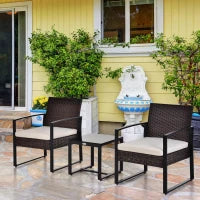 Set Giardino in Rattan Polyrattan per 2 Persone, Set da Balcone con Cuscini, Marrone e Crema