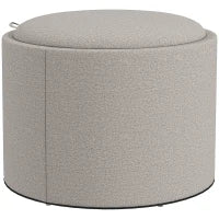 Sgabello Pouf imbottito, rivestito in Lino, con coperchio reversibile, 56cm x 56 cm x 42 cm, Grigio chiaro